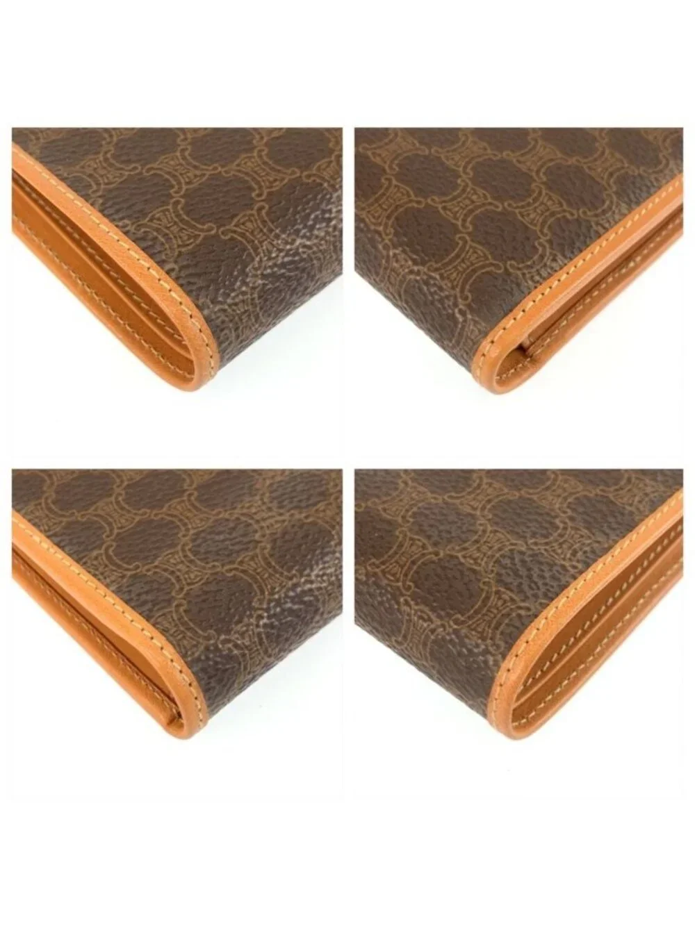 Celine Vintage Mcadam Brown Leather M 98 2 Folding Wallet